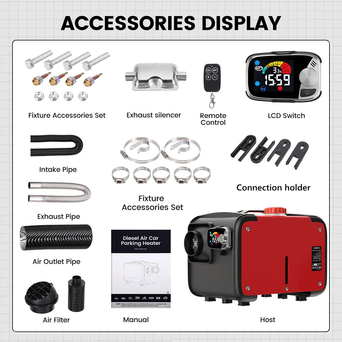 KROAK 5-8KW K-H 12V 24V Diesel Air Heater Thermostat With dapter For Van Trucks RV