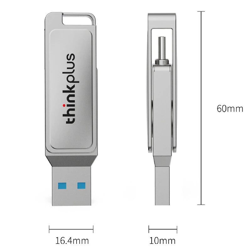 Lenovo Thinkplus MU233 Type-C & USB Flash Drive 160MB/s USB3.2 High Speed Rotary Pendrive 512G 256G 128G 64G 32G Portable Memory U Disk for PC Computer Laptop