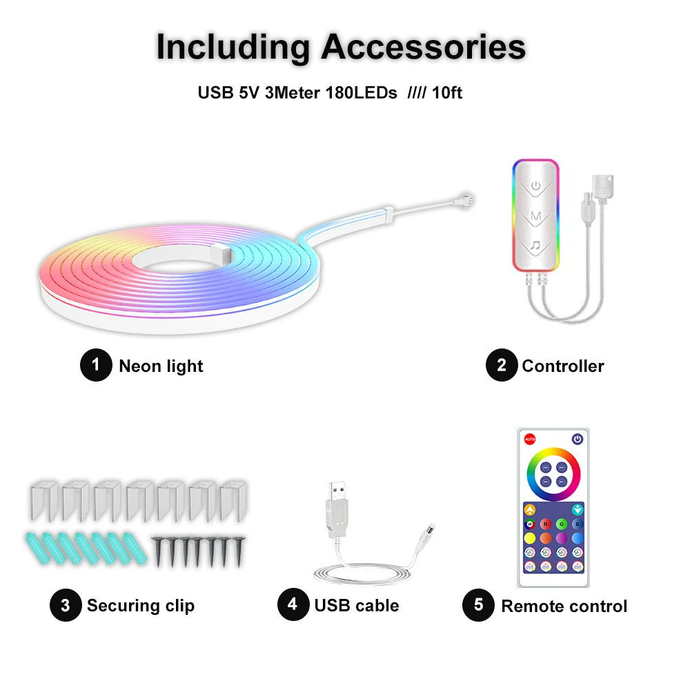 LIXINCORDA Smart LED RGB Neon Strip Lights Bluetooth Color Changing Lights LED Silicone Neon Strip Lights WiFi+Bluetooth APP Control Light Strips