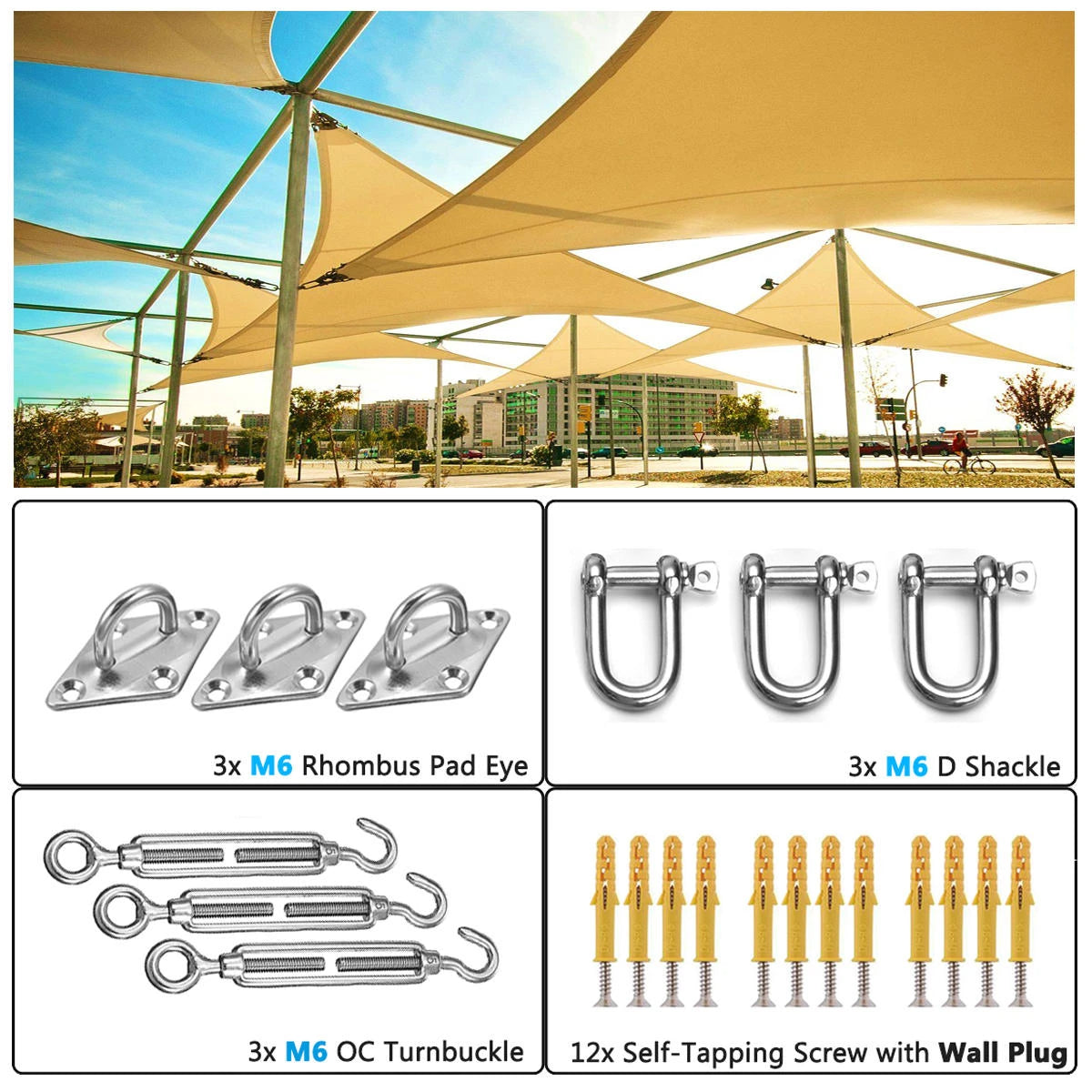 M6 Rhombus Pad Eye OC Turnbuckle D-Shackle Self-Tapping Screw with Wall Plug