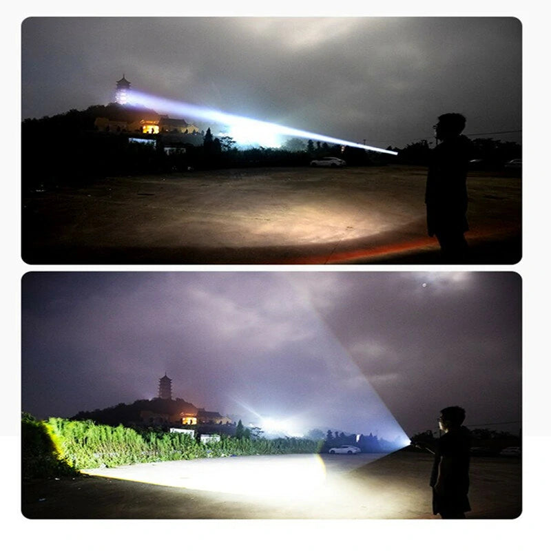 30W LED Flashlight Long Shoot Search Flashlight White Light High Power Torch Tactical Telescopic Zoom Hunting Lights