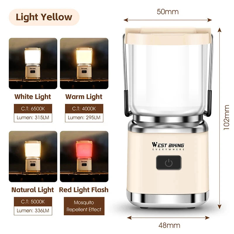 WEST BIKING Mini Portable Camping Light Type-C Rechargeable LED Lantern Waterproof Hanging Tent Mosquito Repellent Camping Lamps