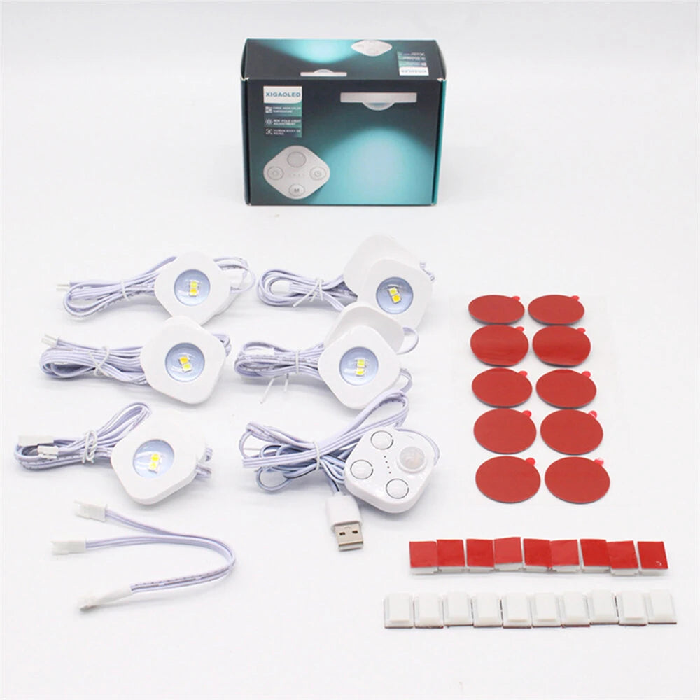 Elfeland 8Pack LED Human Body Induction Cabinet Light 3 Adjustable Light Colors USB Powered for Kitchen Bedroom Cabinet Lighting