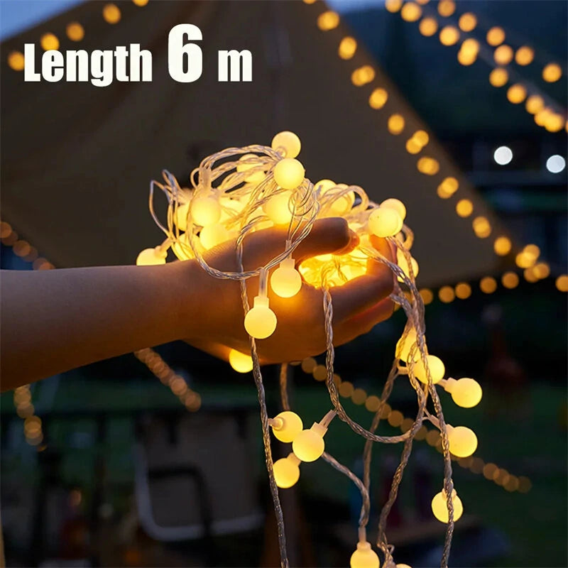 6m/10m Long String Lights Camping Lamp Outdoor Crystal Globe Lights Waterproof USB Powered Patio Light for Camping Tent