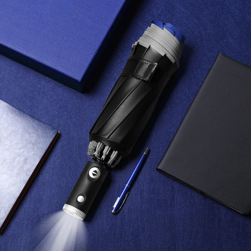 AGSIVO LED Light Travel Automatic Folding Reverse Umbrella 10 Ribs Reinforced Windproof UPF 50+ UV Protection Auto Open Close For Men and Women