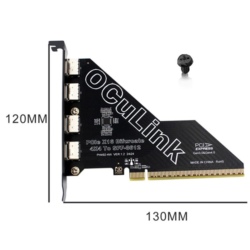 PH492-4W PCIe4 0 X16 to Oculink SFF-8612 Extension Card 4 Port Bifurcation Support for U.2 SSD External GPU High Bandwidth 64Gbps PCIe Gen4 Expansion Card