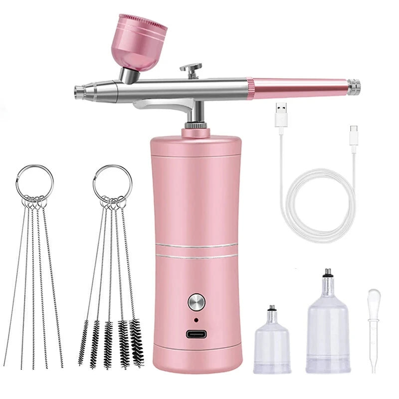 900mAh High-Pressure Spray Gun Sprayer Kit 0.3mm Mini Air Compressor Air Brush Kit Painting Airbrush Gun For Nail Art Tattoo Craft Cake Nano Fog Mist Sprayer