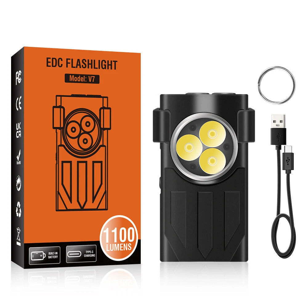 SEEKNITE V7 1100 Lumens EDC LED Keychain Flashlight Mini Strong Light Keychain Light Outdoor Rechargeable Super Bright Multifunctional Work Light