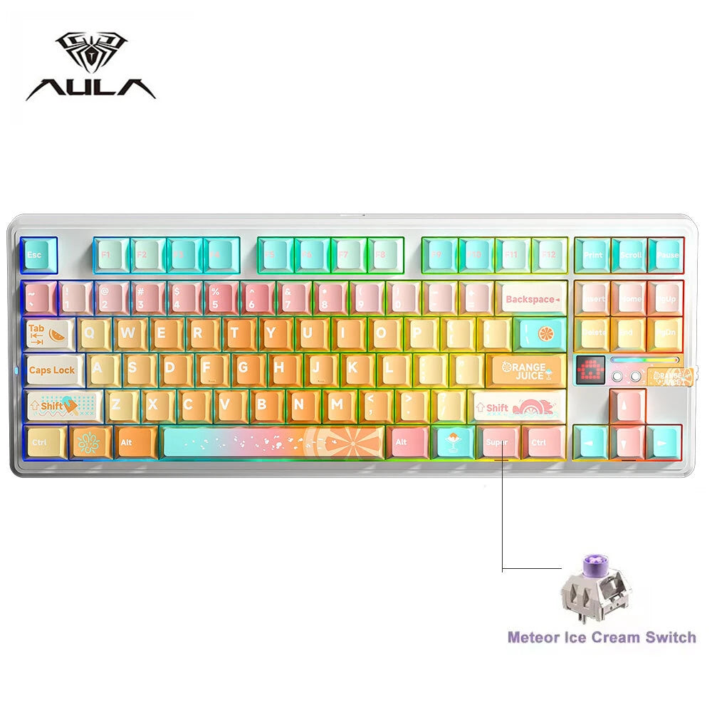 AULA F87 Pro V2 Custom Mechanical Keyboard with LED Matrix Display Gasket Structure Wireless Tri-Mode 80% Layout RGB Hotswap Keys 8K Return 10000mAh Esports Gaming Keyboard