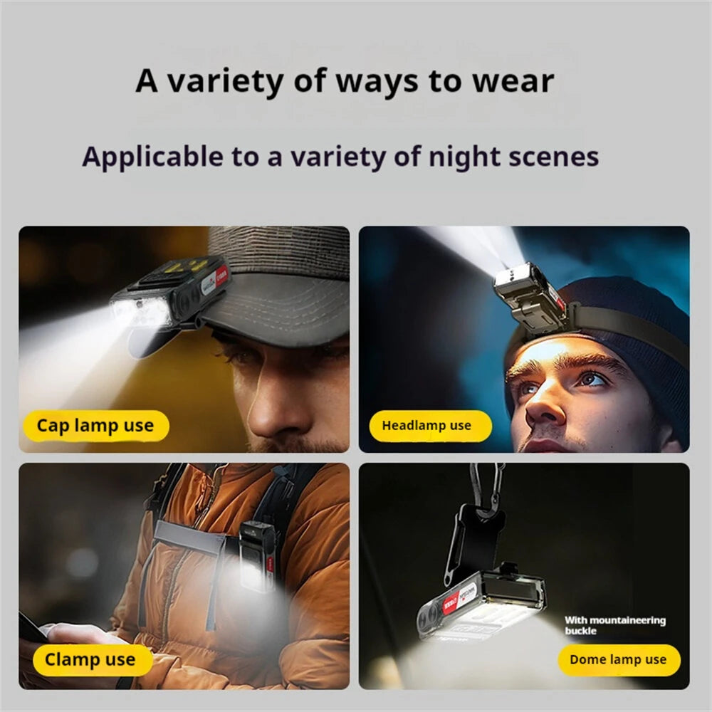 Warsun G9 Hands Motion Sensor LED Clip Headlamp Portable Super Bright Rechargeable Headlight Flashlight for Night Fishing Camping Long Endurance Hat Clip Light