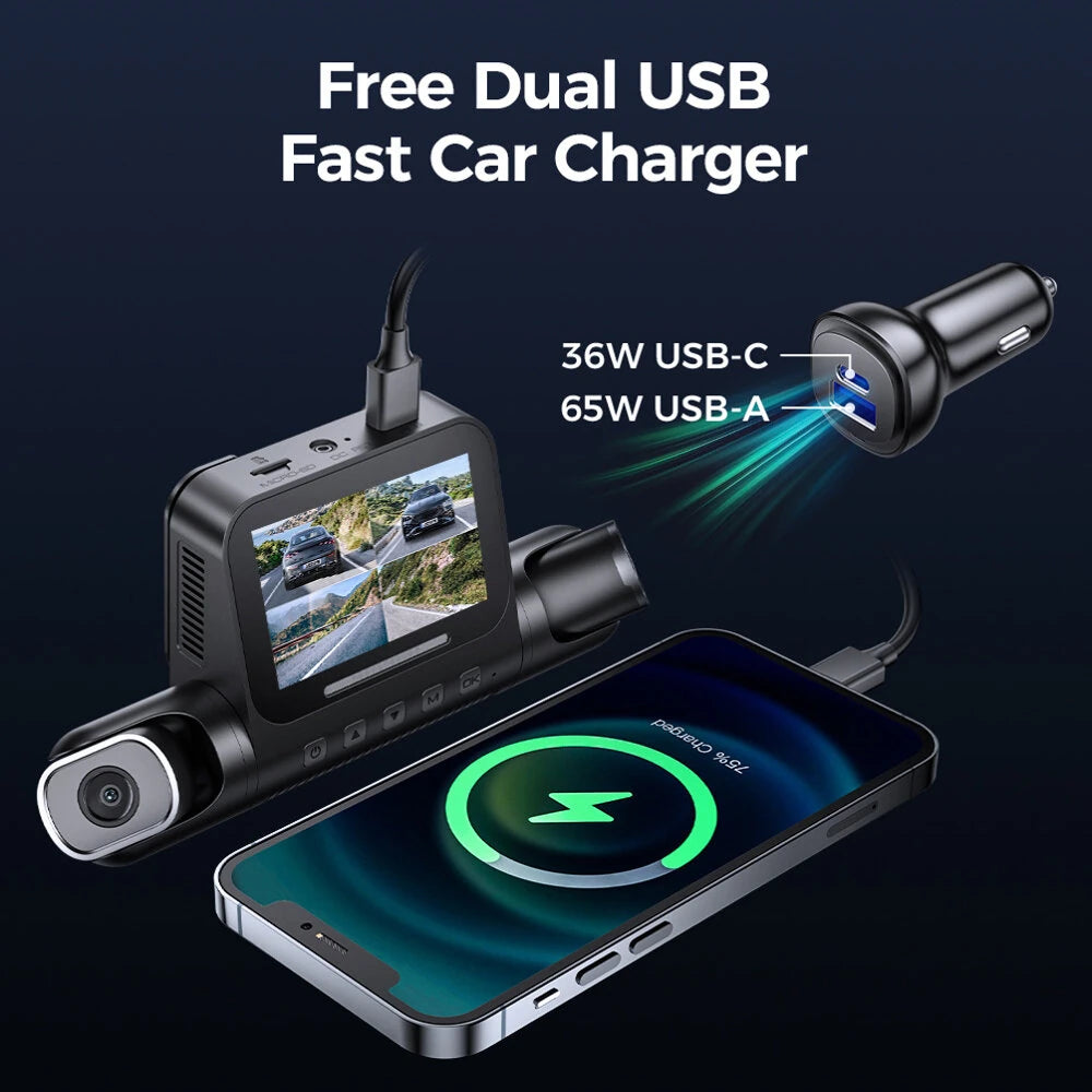 AZDOME M660 4CH 4 Lens 2.4 Inch IPS Screen Driving Recorder WIFI GPS Driving Track Dash Cam Smart Voice Control Night Vision