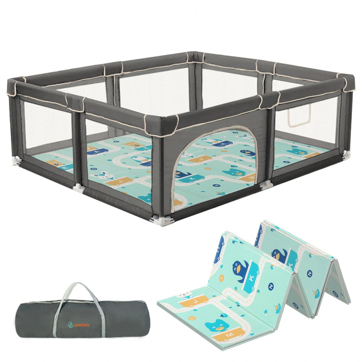 Comomy Sturdy Safety Play Yard Playpen w/ Soft Breathable Mesh Playard Activity Center