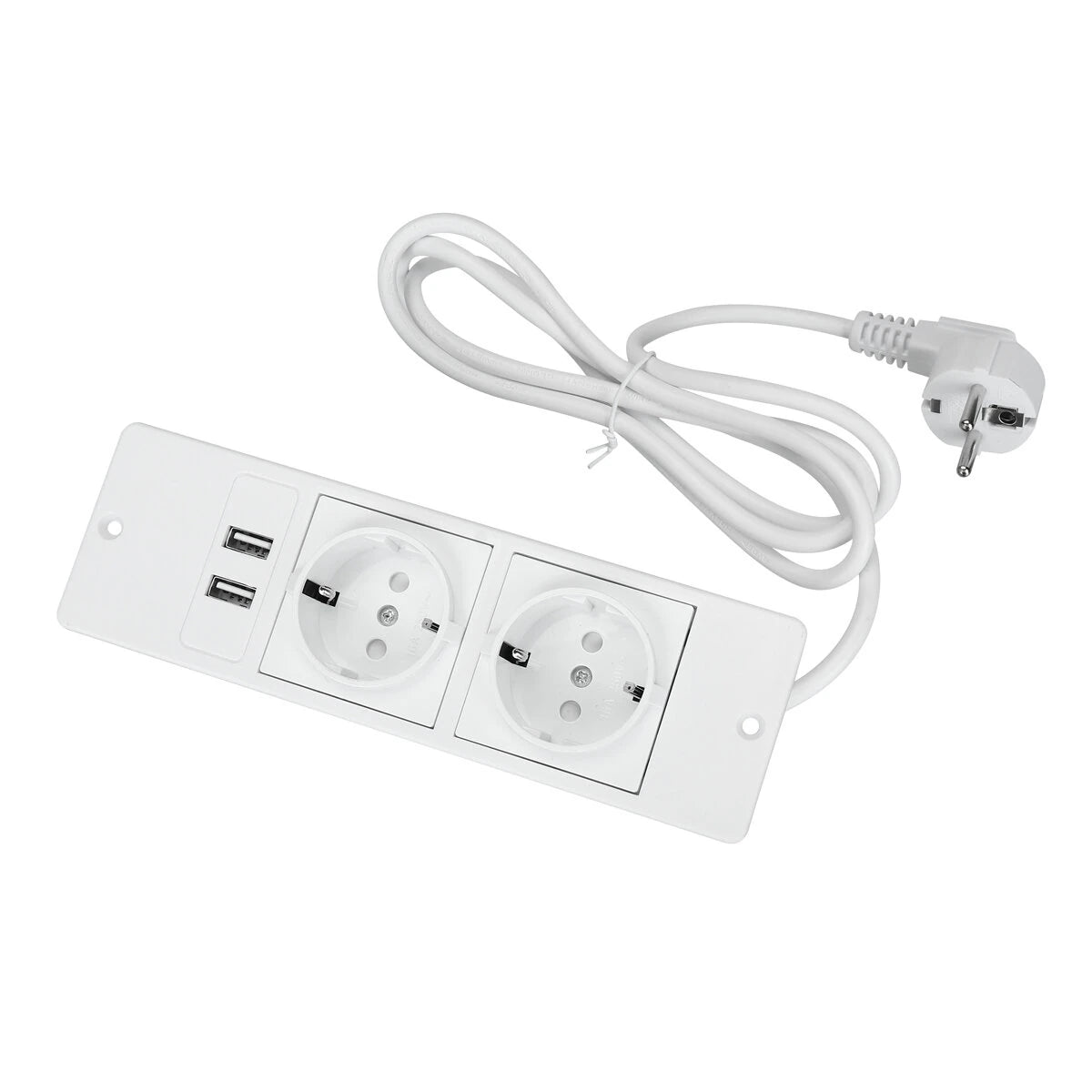 Table Socket with 2 USB 2 Sockets Built-in Socket 2-Way Installation Power Strip with 2 Screws for Kitchen Furniture or Worktops Recessed Socket 1.8 Cable16 A/3500 W
