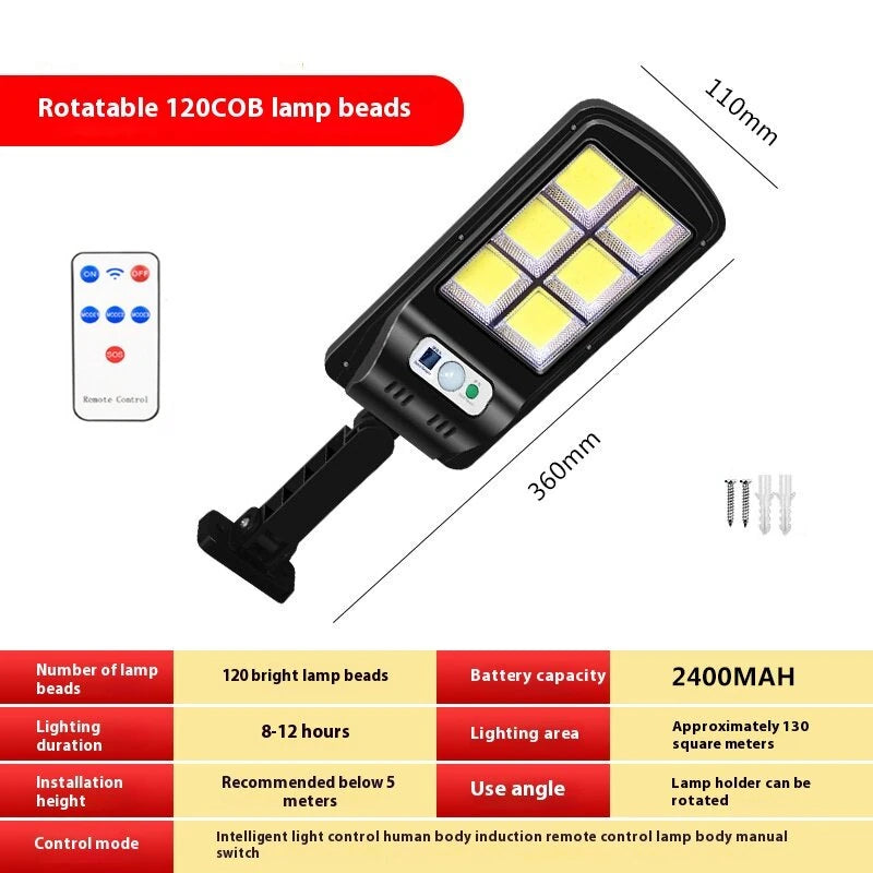 120COB LED Outdoor Solar Street Light Human Body Induction Garden Light With Remote Control LED Wall Light Waterproof Garden Light
