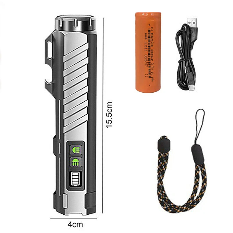 BIKIGHT LY-908 Multifunctional Aluminum Alloy Flashlight with RGB Side Lights Red LEP Pointer 3000mAh Magnetic Tail Type-C Rechargeable Smart Display for Outdoor Camping Emergency Lamps