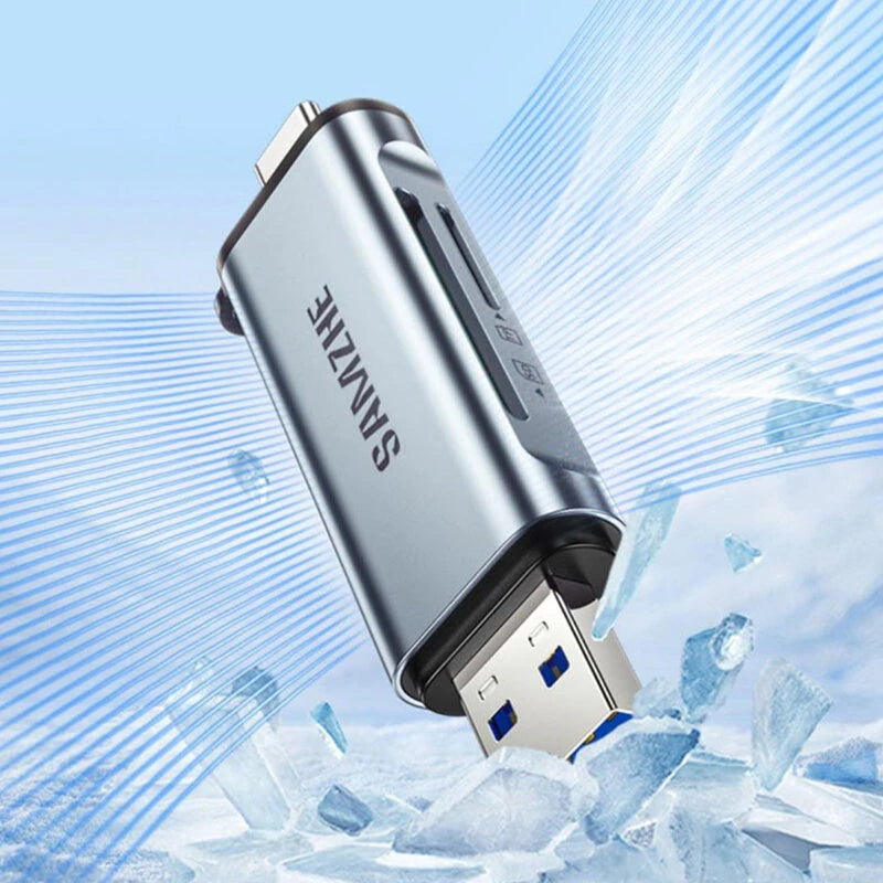 SAMZHE CRS22 USB3.2Gen1 Card Reader USB-A&Type-C Dual Interface OTG Adapter Dongle 5Gbps High Speed SD/TF Dual Slot for Smartphone Laptop Plug and Play