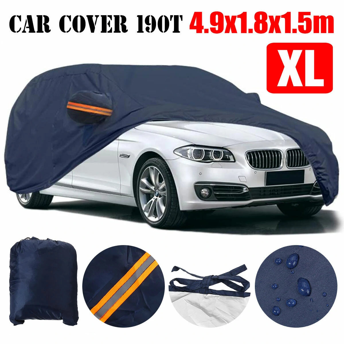 Dark Blue Full Car Cover Waterproof Sun Rain Heat Dust UV Resistant Protection