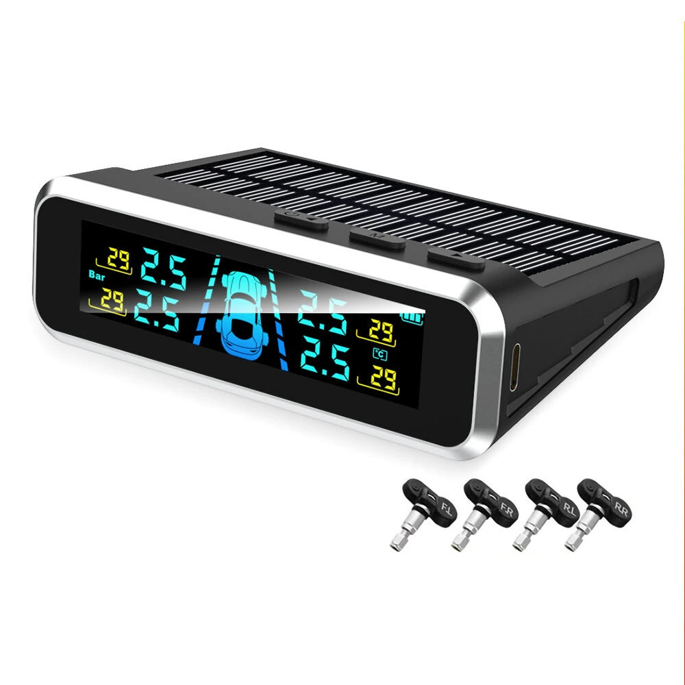 Solar Charging TPMS Car Tire Pressure Monitoring System Digital LCD Display Four-wheel Pressure Real-time Monitorings