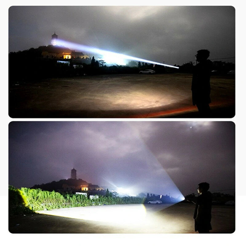 30W White-Light LED Flashlight Tactical Telescopic Zoom Flashlight Band Color Night Light Long Range Outdoor Strong Light