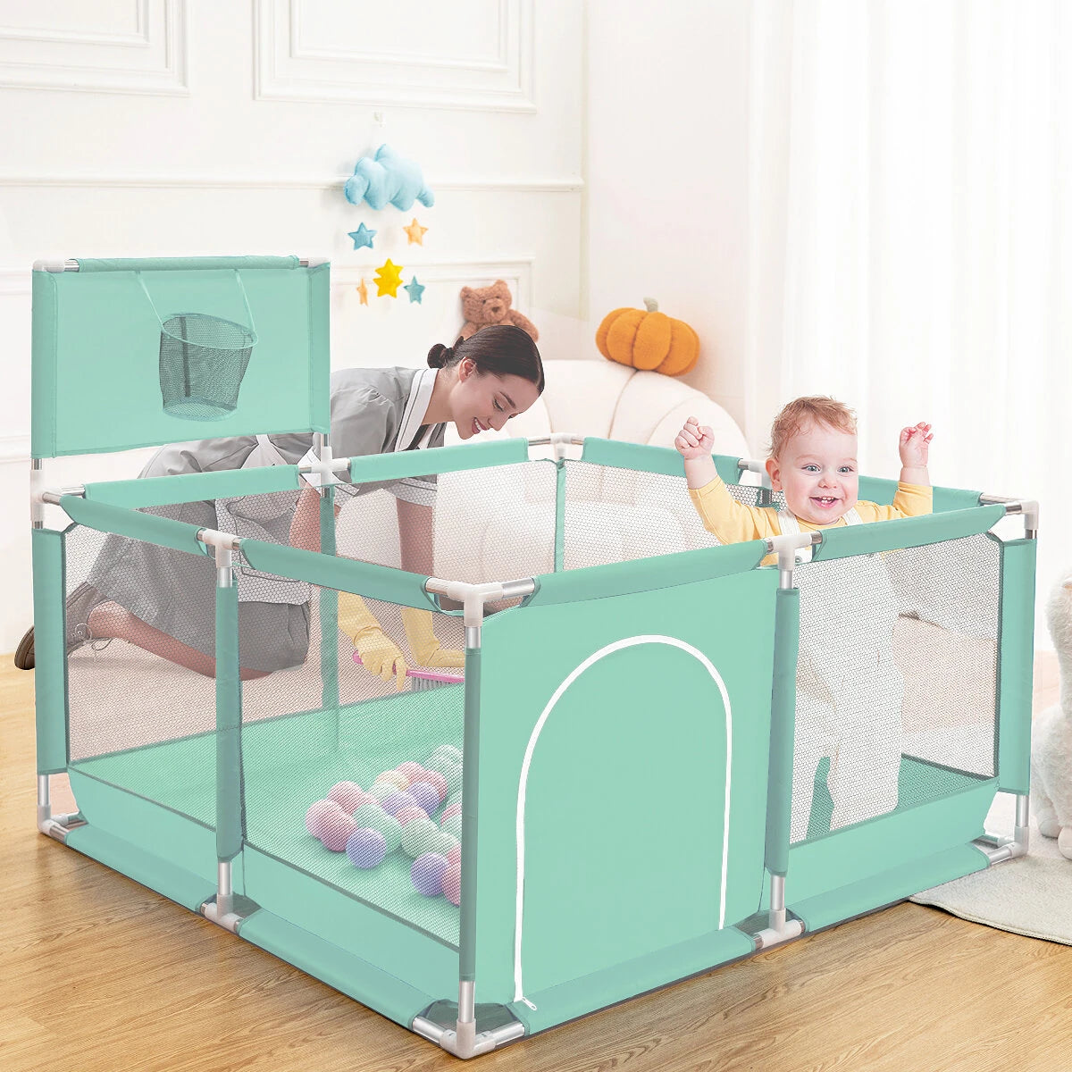 Comomy Baby Playpen, Indoor & Outdoor Kids Activity Center, Sturdy Safety Play Yard with Super Soft Breathable Mesh,Kid's Fence for Infants Toddlers