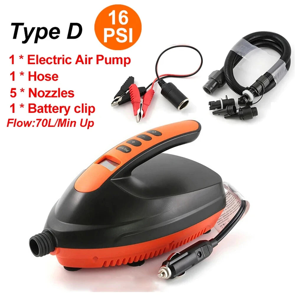 16PSI Electric Air Pump High Pressure Outdoor Paddle Board Pump for SUP Kayak Air Beds 12V Digital Inflatable Pump