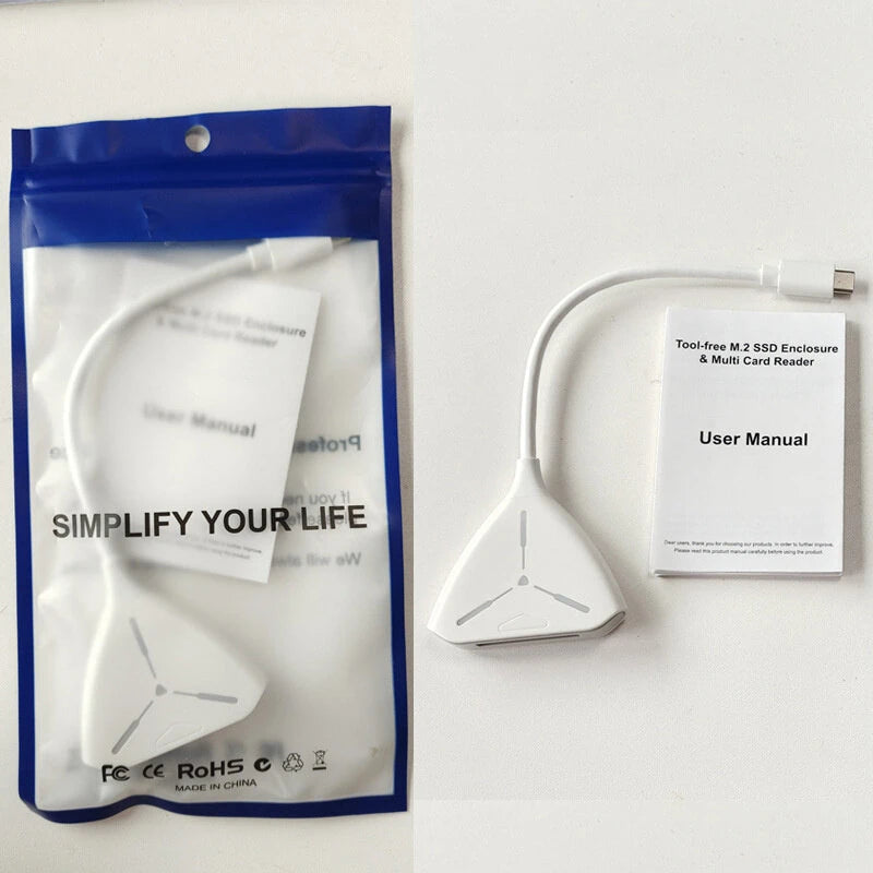 Rocketek ME908 M.2 NVMe SATA Dual Protocol SSD Enclosure Multi Card Reader USB3.1 Gen2 10Gbps Fast Data Transfer Portable Tool Free Solid State Drive Case