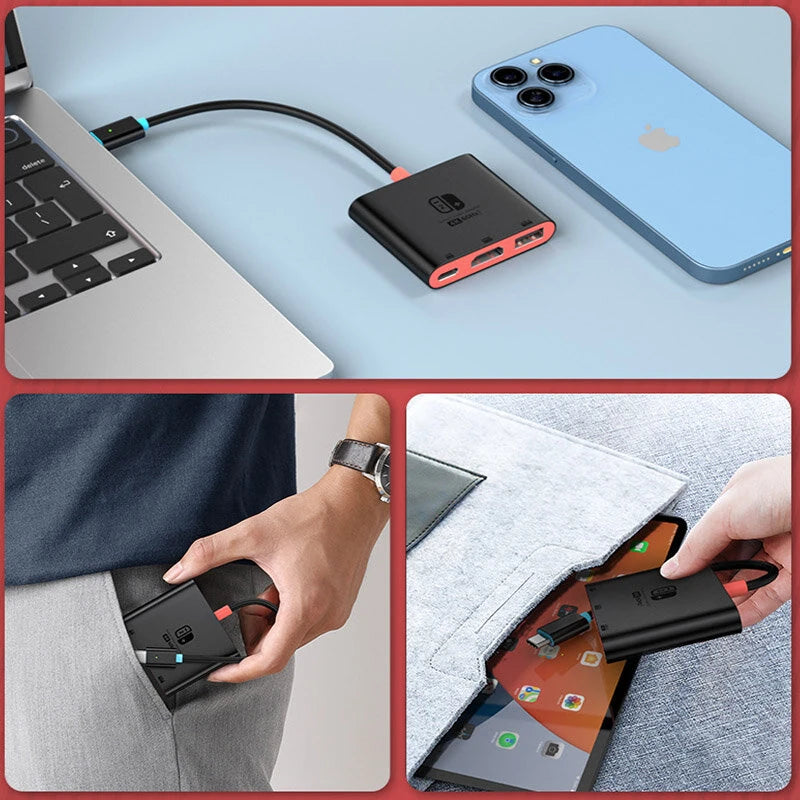 Switch2 3-in-1 Type-C Docking Station with 4K60Hz HD / PD100W / 5Gbps USB3.0 Multiports Hub Adapter Converter for TV Monitor Projector Switch Keyboard