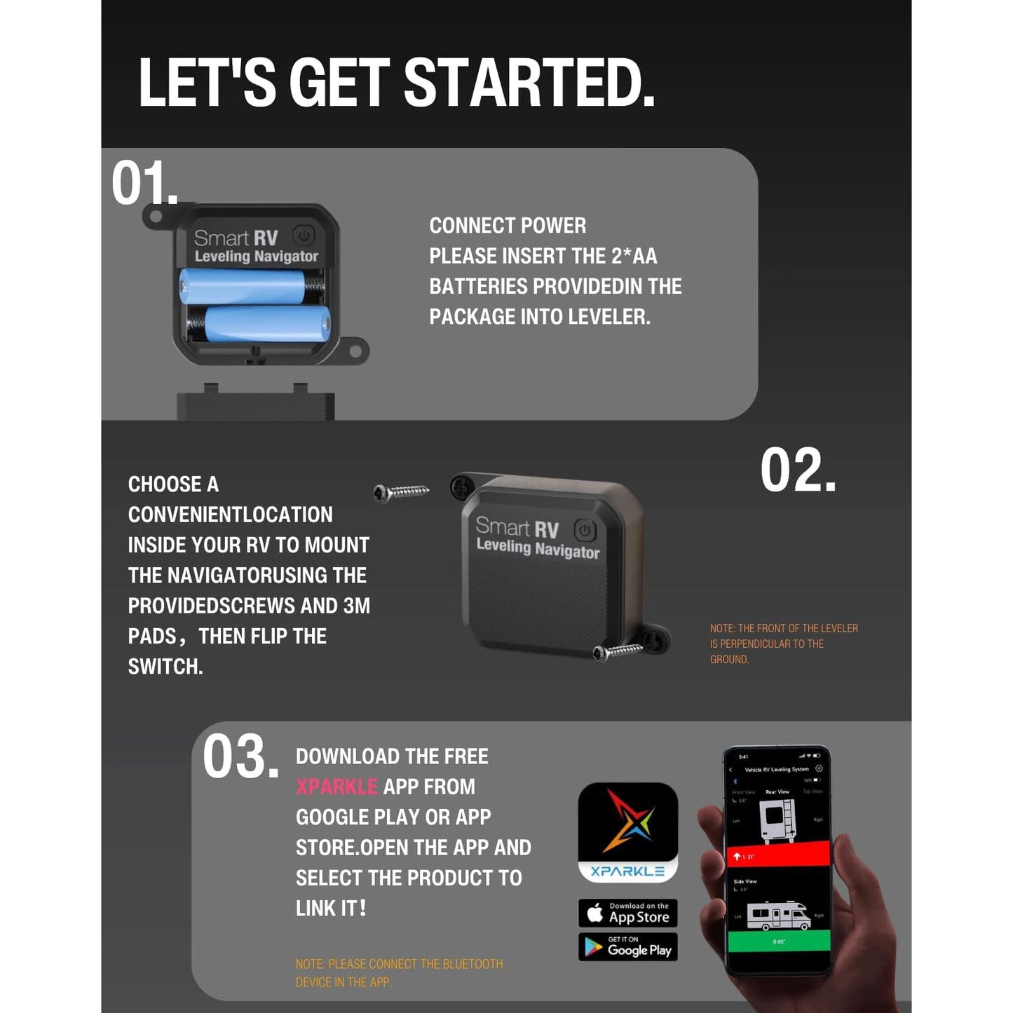 Xparkle Smart RV Leveling System bluetooth Wireless Control RVS01 Real-Time Precise Leveling Measurements Advanced Wireless Camper Leveler