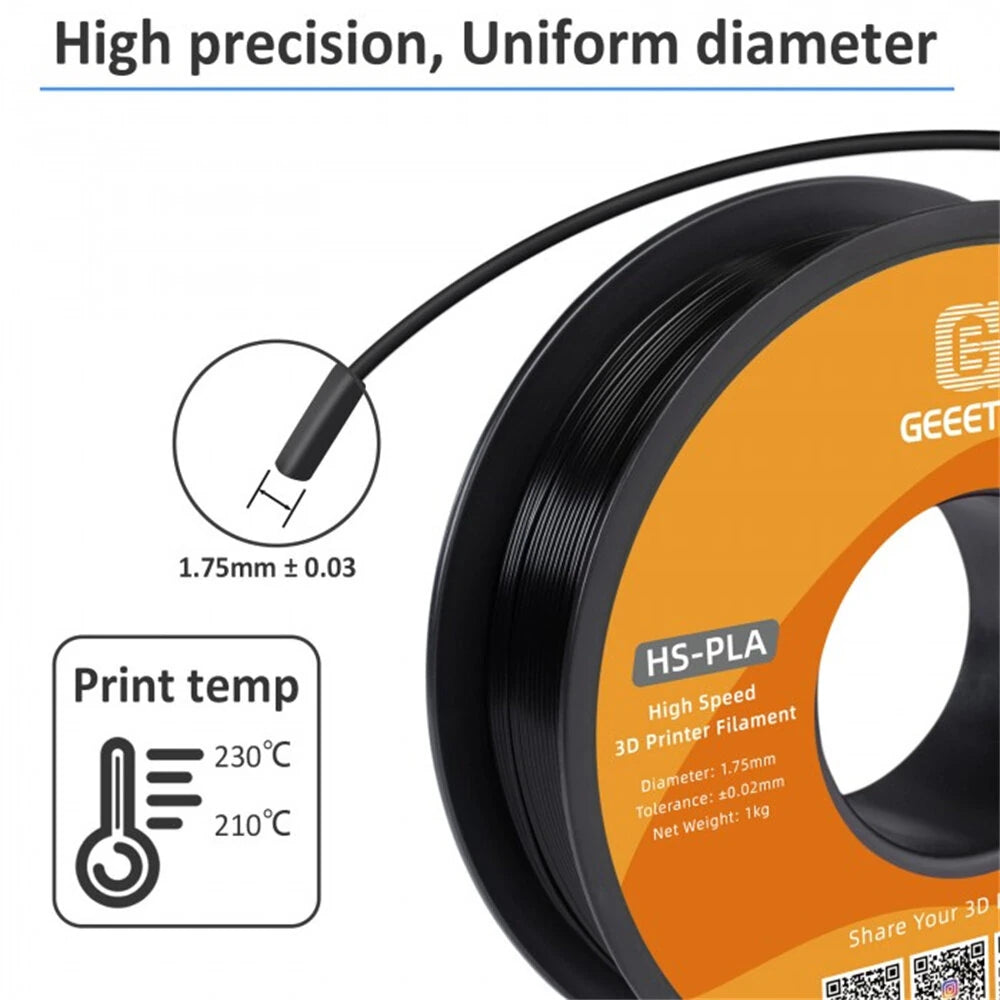 [EU/UK Direct]Geeetech HS-PLA 3D Printer Filament 1.75mm 1kg/roll High Speed High Accuracy No Clog No Bubble Fast Curing Enhanced Printing Quality