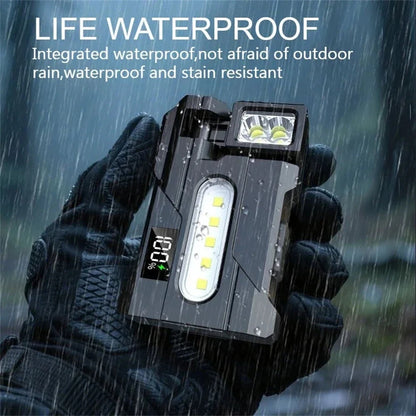 Multipurpose Dual Light Source LED Keychain Flashlight LCD Display Rotatable Pocket Work Light with Metal Clip EDC Torch for Outdoor Camping Hiking Emergency