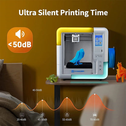 AOSEED X-MAKER Children's 3D Printer High Precision 0.1/0.05mm Ultra Silent <50dB Wireless Smart One-Press Printing WiFi USB Safe Enclosed Design