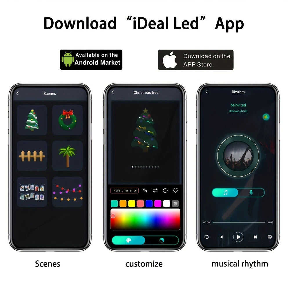 RSH 10m 100LED Smart LED String Lights Music Sync APP/Remote Control IP65 Waterproof for Christmas Tree Decor Holiday Decoration