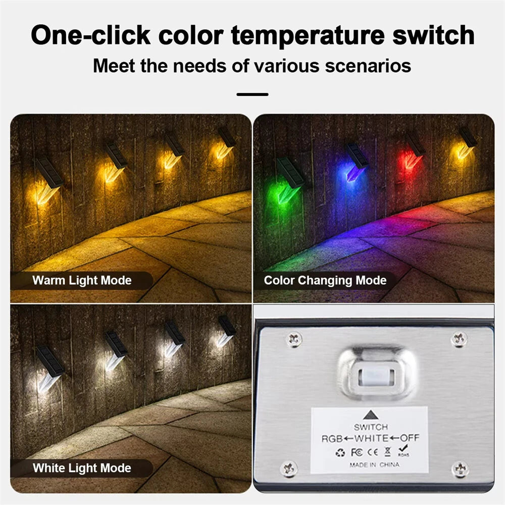 Elfeland 2PCS Solar Lights Outdoor IP65 Waterproof Wall Lights with RGB Color for Courtyard Garden Fence Staircase Step Decoration