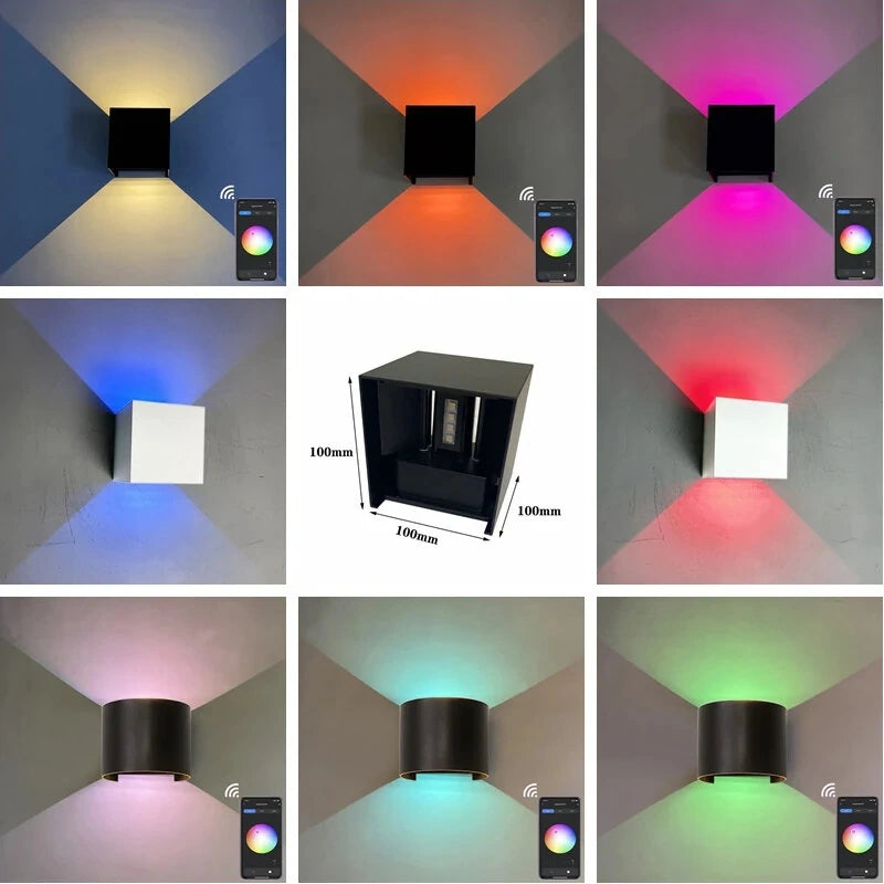 9W Tuya WIFI Smart RGB LED Wall Lamp Outdoor Waterproof Cube RGBW APP Dimming Exterior Wall Light Atmosphere Washer Light