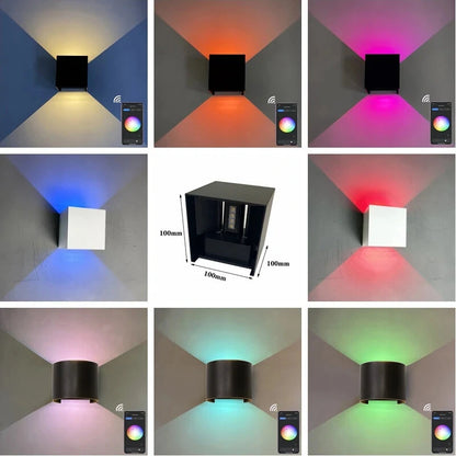 9W Tuya WIFI Smart RGB LED Wall Lamp Outdoor Waterproof Cube RGBW APP Dimming Exterior Wall Light Atmosphere Washer Light