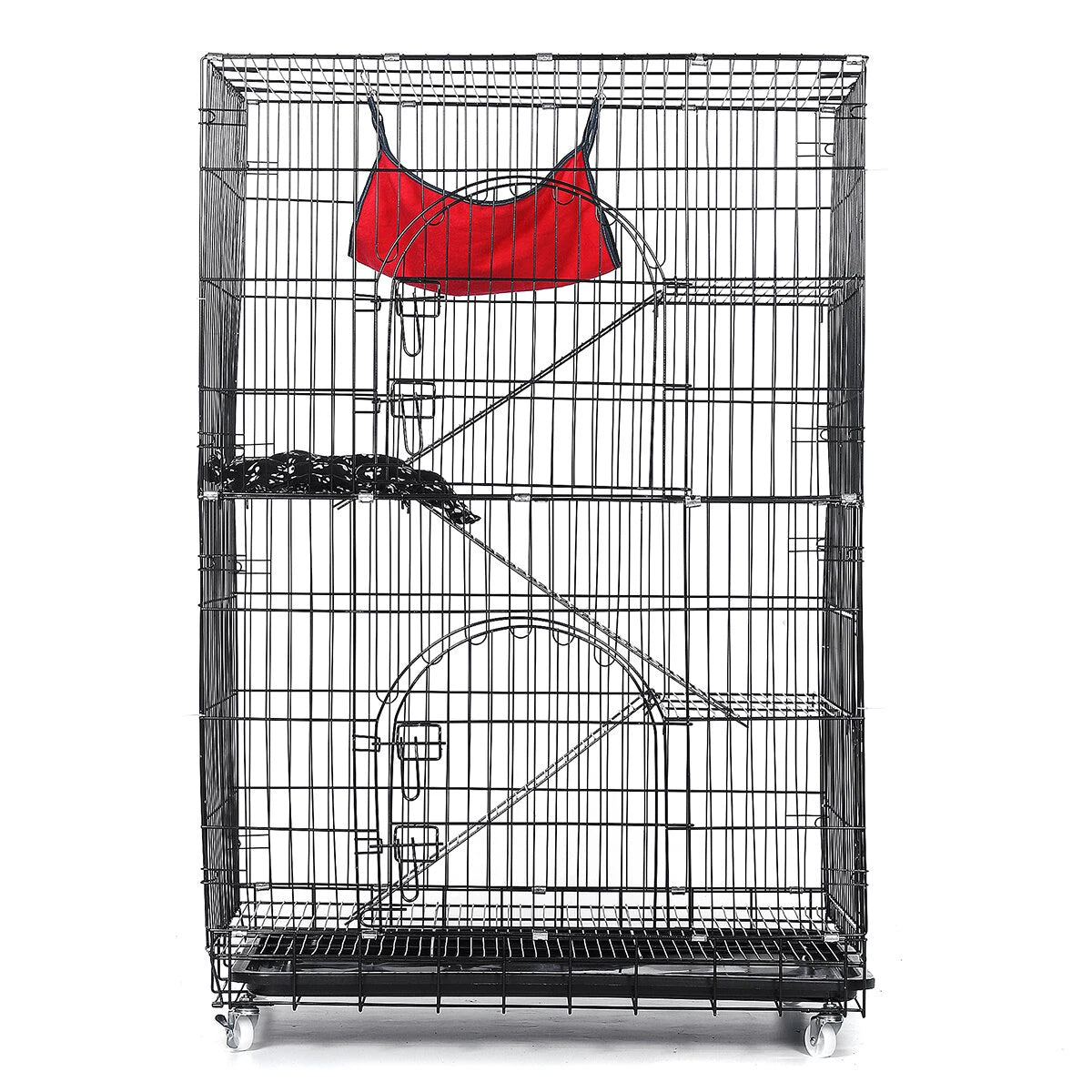 PawGiant 4-Tier Cat Cage, Cat Playpen Kennel Crate Chinchilla Rat Box Cage Enclosure with Ladders, Platforms Beds, Latches Tray Hammock