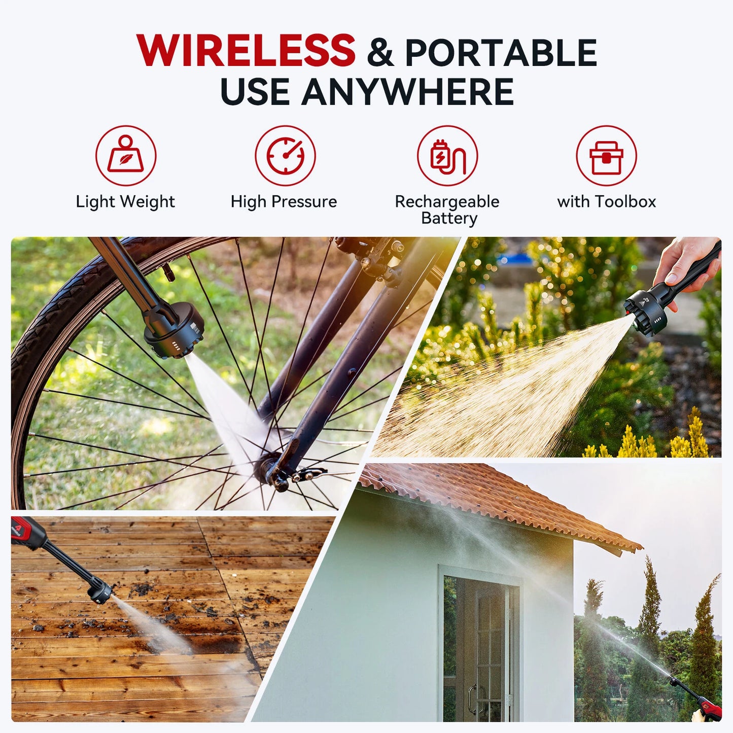 Andeman Cordless Pressure Washer with 2 x 3.0Ah Batteries, 800 PSI 1.5 GPM Portable Pressure Washer with 6 in 1 Nozzles, Power Washer for Cars, Fences, Driveways, Home, Patios