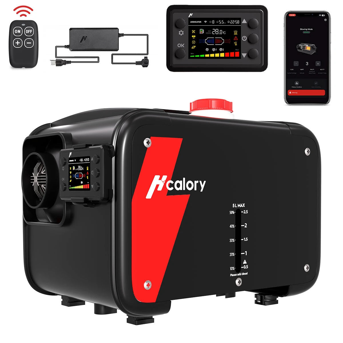 HCALORY HBH1S Diesel Heater 12V 8KW Portable Diesel Air Heater with App Control 10-Temperature Settings 28% Boost in Burning Efficiency Auto Start-Stop for Car RV Campers