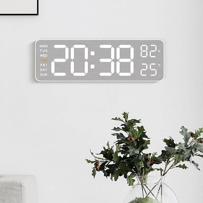 Electronic Wall Clock Temperature Humidity Display Metal Brushed Multifunctional Wall Clock Digital LED Electronic Alarm Clock