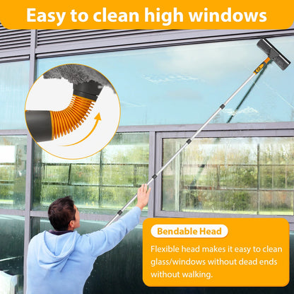 Professional Window Squeegee Cleaner, 2 in 1 Shower Squeegee with Extension Pole, 103 IN Telescopic Window Washing Equipment with Bendable Head, Glass Cleaning Tools for Indoor/Outdoor High Window
