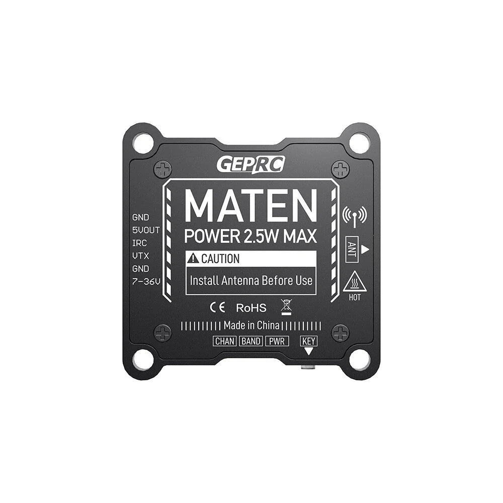 GEPRC MATEN Long-Range High-Power 5.8G FPV Transmitter, 25-2500mW 72CH IRC Tramp, Pit Mode, Built-in Microphone, MMCX