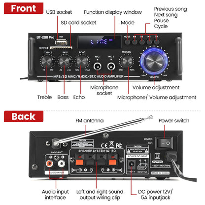 AUTSOME 12V 220V 50Wx2 HIFI Stereo Audio Amplifier 85db Car Home 2.0 channel Power Amplifier bluetooth