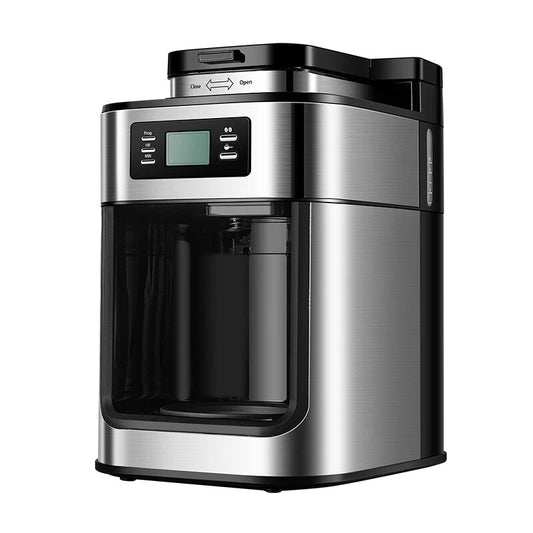 [EU Direct]NovuLife BG-315T Fully Automatic 2 In 1 Coffee Machine Automatic Coffee Maker with Grinder 1L Capacity Timed Brewing LCD Display 92C Temperature Control