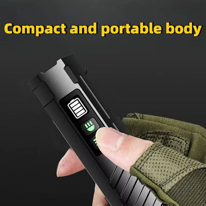 BIKIGHT LY-908 Multifunctional Aluminum Alloy Flashlight with RGB Side Lights Red LEP Pointer 3000mAh Magnetic Tail Type-C Rechargeable Smart Display for Outdoor Camping Emergency Lamps