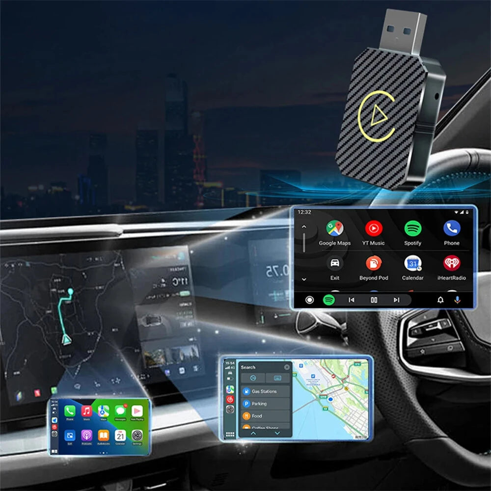 Smart Wireless Carplay Android Auto Adapter AI Box Dongle Plug&Play Wireless to Wired for Cars