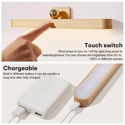 Cordless Mirror Front Light USB LED Night Light Makeup Light Wooden LED Night Light USB Magnetic Mirror Fill Light Touch Wall Lamp Kitchen Cabinet Light Bedside Lamps