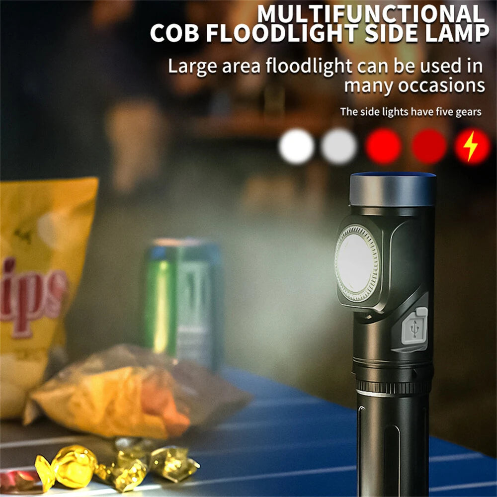 Multi Functional Strong Light Clip-on Headlight Magnetic Rotating L-shape Flashlight Work Light Magnetic Tail Outdoor Portable Torch 90-Degree Adjustable Corner Work Light For Hiking