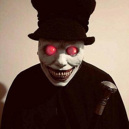 LED Creepy Halloween Cosplay Mask Smiling Demons Horror Masks White Eyed Demon Mask Halloween Party Cosplay Props