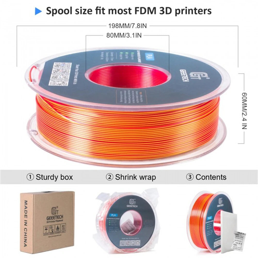 [EU/UK Direct]Geeetech Silk PLA 3D Printer Filament 1.75mm 1kg Dual Colors No Clogs No Bubbles High Gloss Wide Compatibility