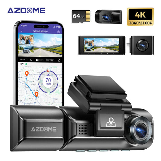 AZDOME Dash Cam M550 Max 4K+1K+2K Built-in GPS WiFi Car Dash Camera Front Inside Rear 3 Way IR Night Vision Car DVR Support Rear Cam